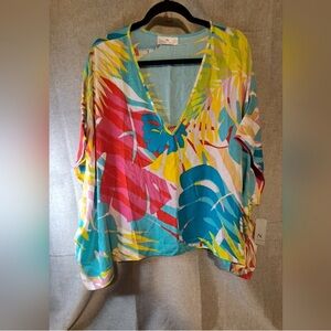 Natori Yellow and Blue Tropical Pajama Loungewear Set